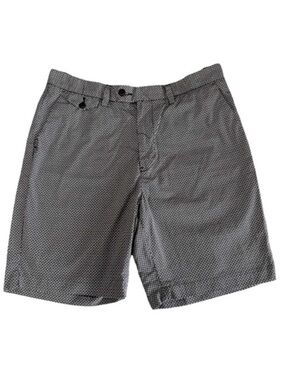 Nautica Modern Fit Shorts Flat Front 100% Cotton Mini Print Black White Waist 34